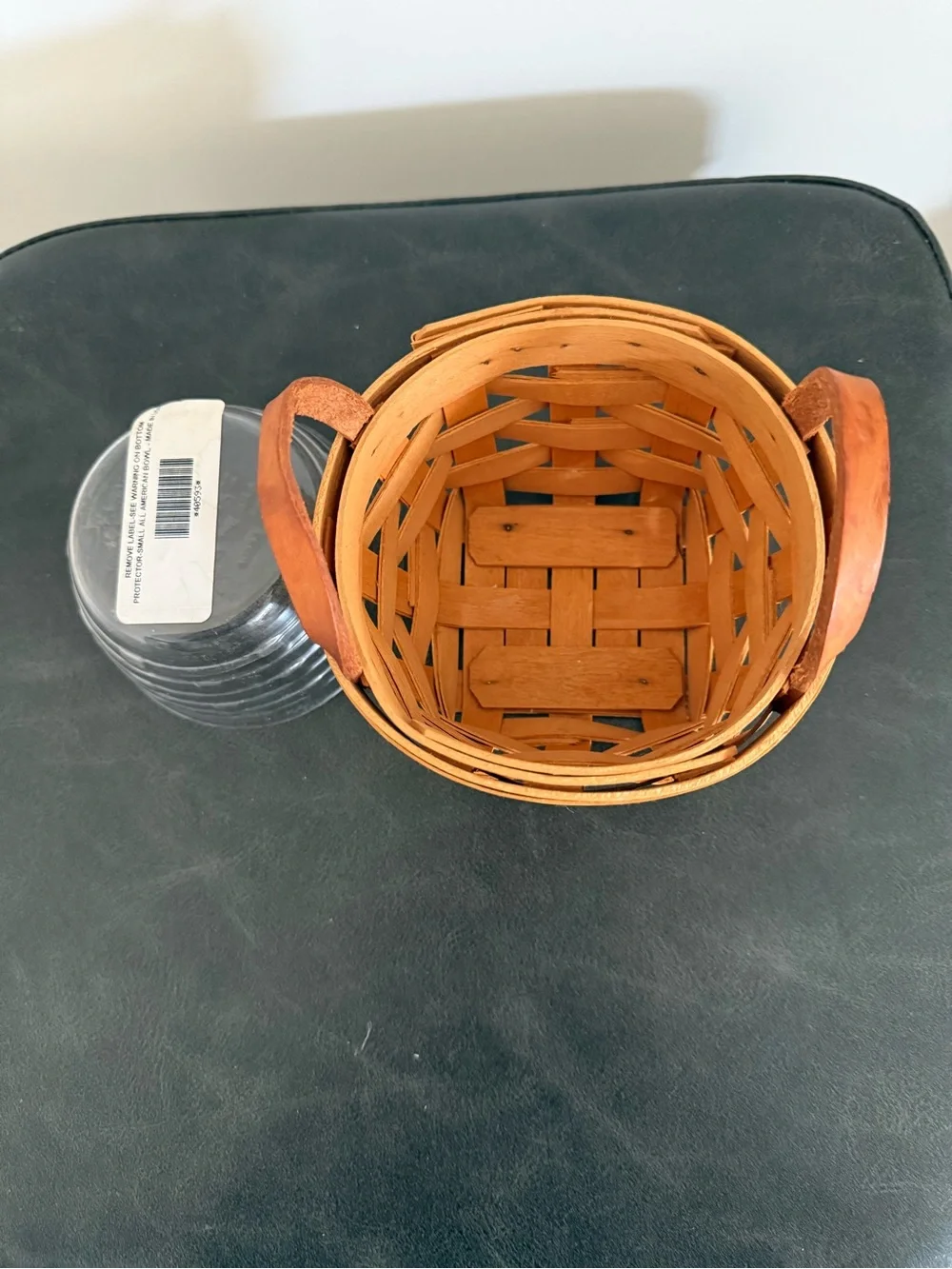 Longaberger Small 1997 Button Woven Basket with Leather Handles